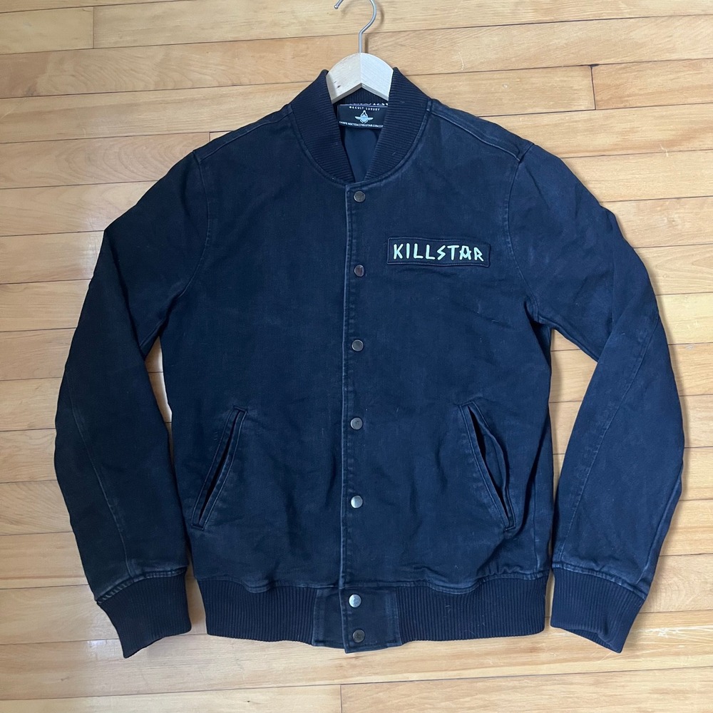 Killstar Occult Luxury Baphomet Denim Varsity Jacket Black Goth Graphic XL